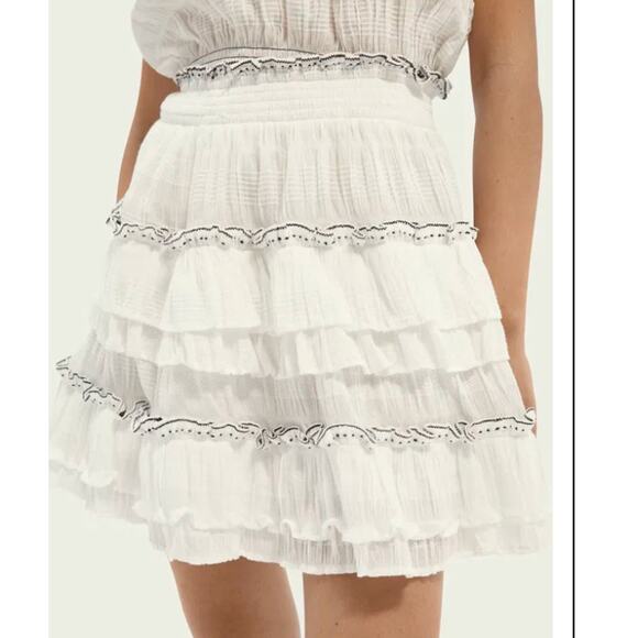 Scotch & Soda Ruffled Cotton-Blend Skirt White Size Small - Picture 2 of 6